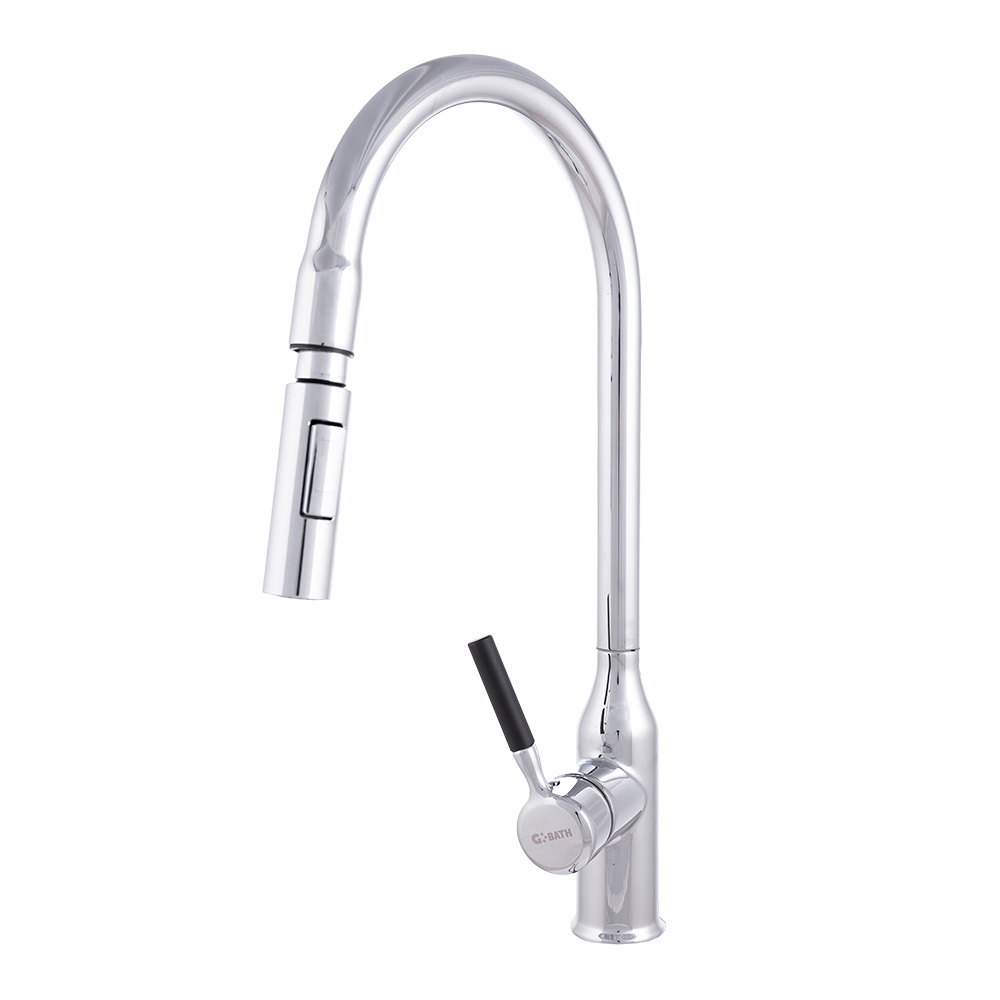 Torneira de cozinha de latão / zinco, cromada, água quente-fria, mangueiras, bico alto, cabo único [QLI-FA-9719]