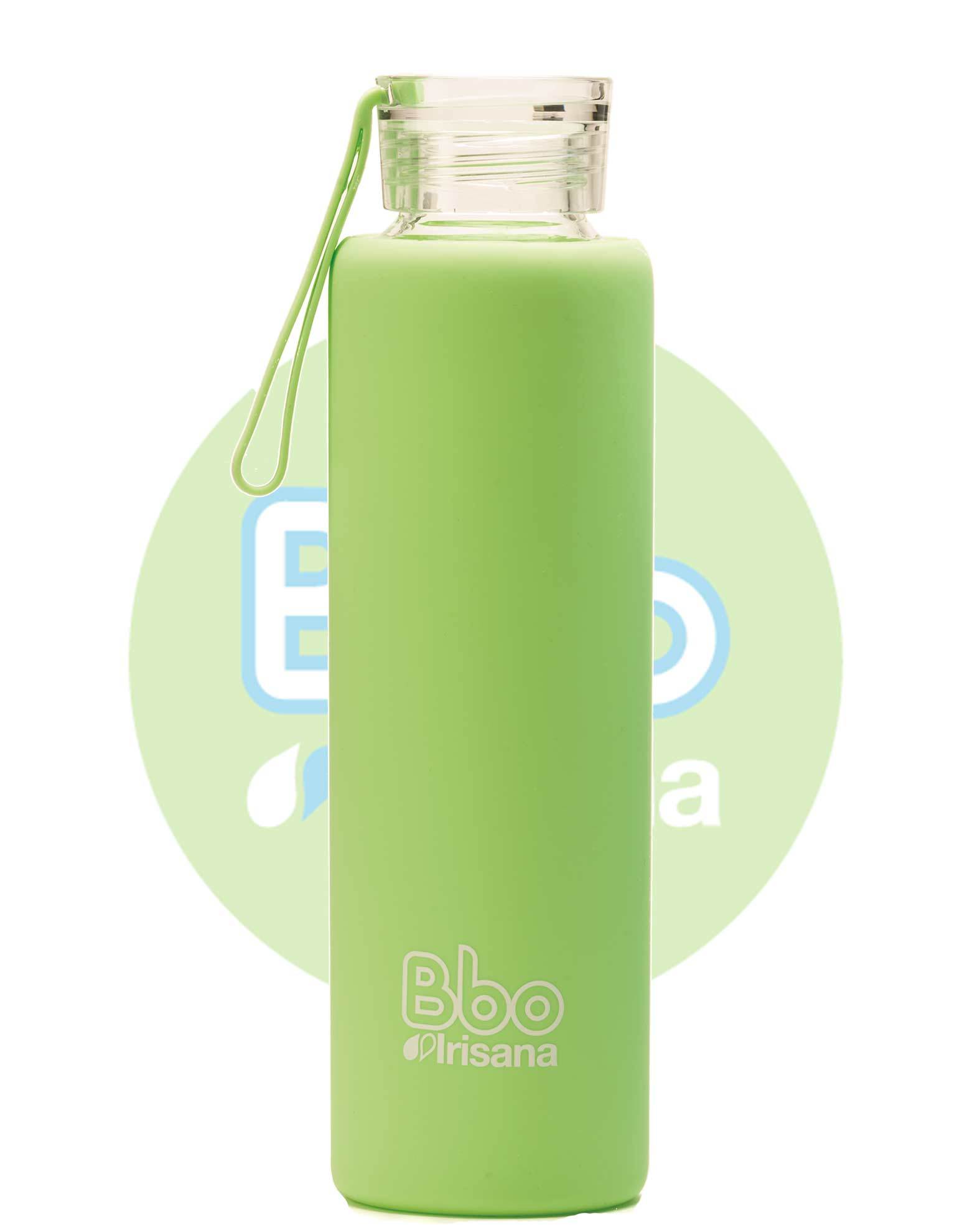 BOTELLA BBO VERDE BOROSILICATO CON SILICONA 550 ml. IRISANA