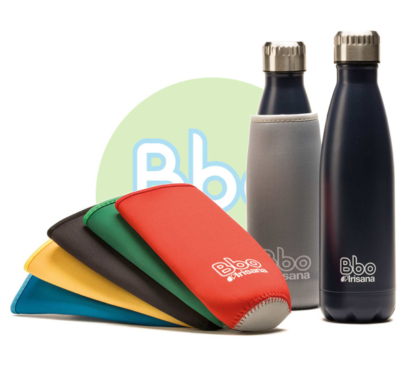 BOTELLA BBO TERMO ACERO INOXIDABLE 500ML AZUL y FUNDA IRISANA
