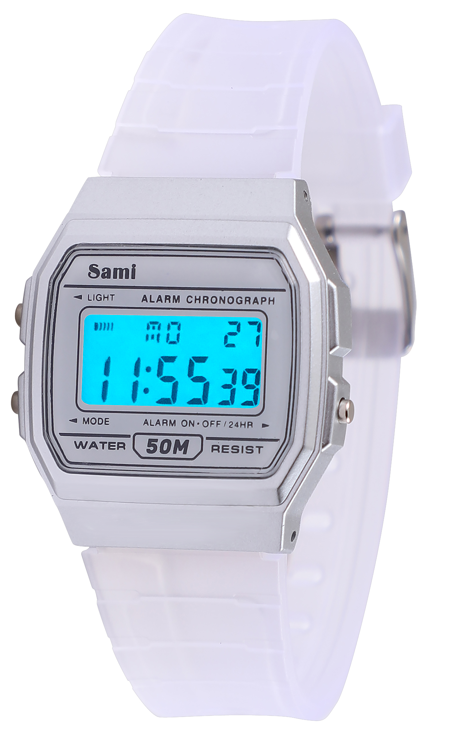 RELOJ SAMI VINTAGE LCD WR50M S/EST. CORREA TRANSP.