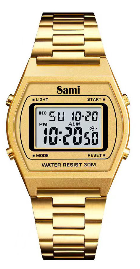 RELOJ SAMI VINTAGE LCD WR30M DORADO IPG CORREA ACERO