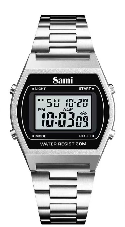RELOJ SAMI VINTAGE LCD WR30M PLATEADO IPS CORREA ACERO