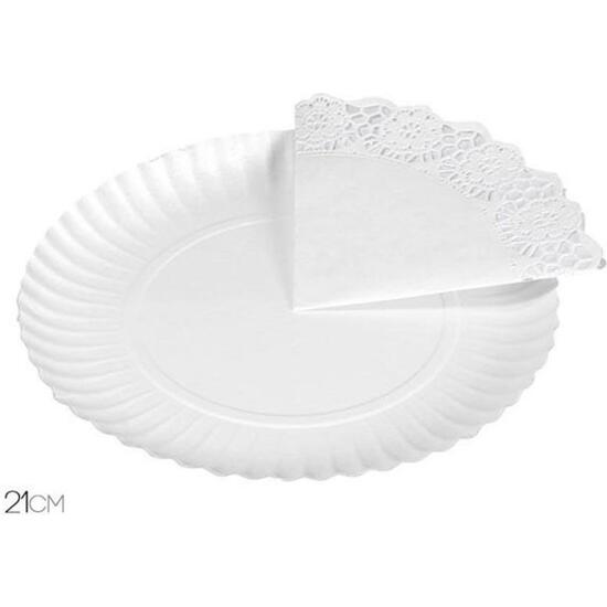 BANDEJA CARTÓN BLANCA CON BLONDA REDONDA 21CM 3UND