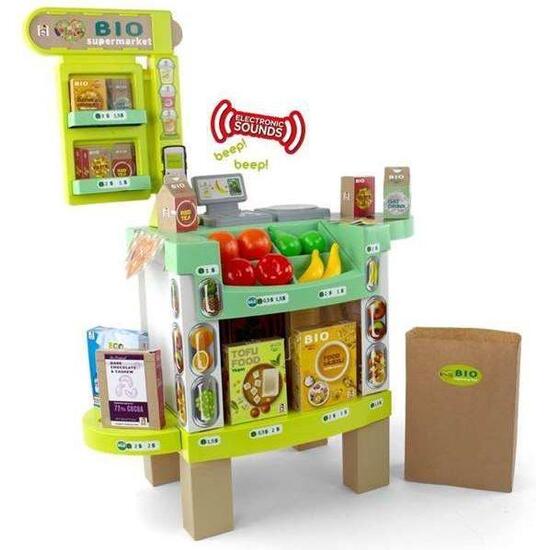 SUPERMERCADO BIO CON SONIDOS ¡CON MENOS PLÁSTICO Y MÁS CARTÓN! CONTIENE 20 ACCESORIOS 78X19X59,5 CM