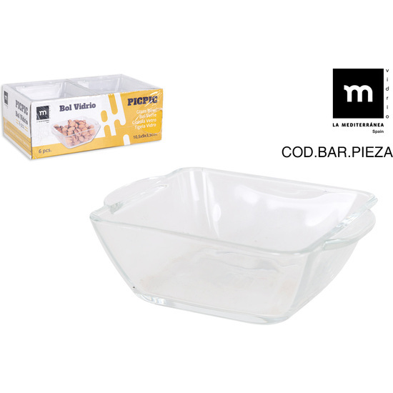 SET 6 BOLS VIDRIO CUADRADO 10,5X9XH3,5CM PICPIC